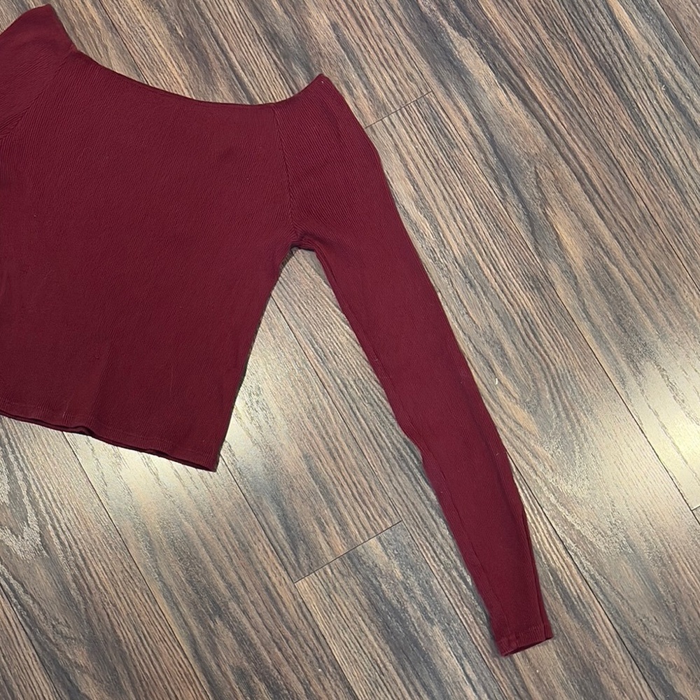 Off-Shoulder Burgundy Crop Top by Brandy Melville (OS) - Picture 7 of 8